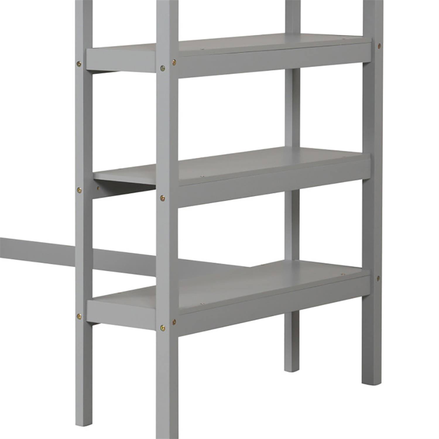 Alt View 6. Pefilos - Loft Bed Twin Size, Solid Wood Loft Bed with Desk and Bookshelves, Modern Wooden Bed Frame for Teens, Gray - Gray.