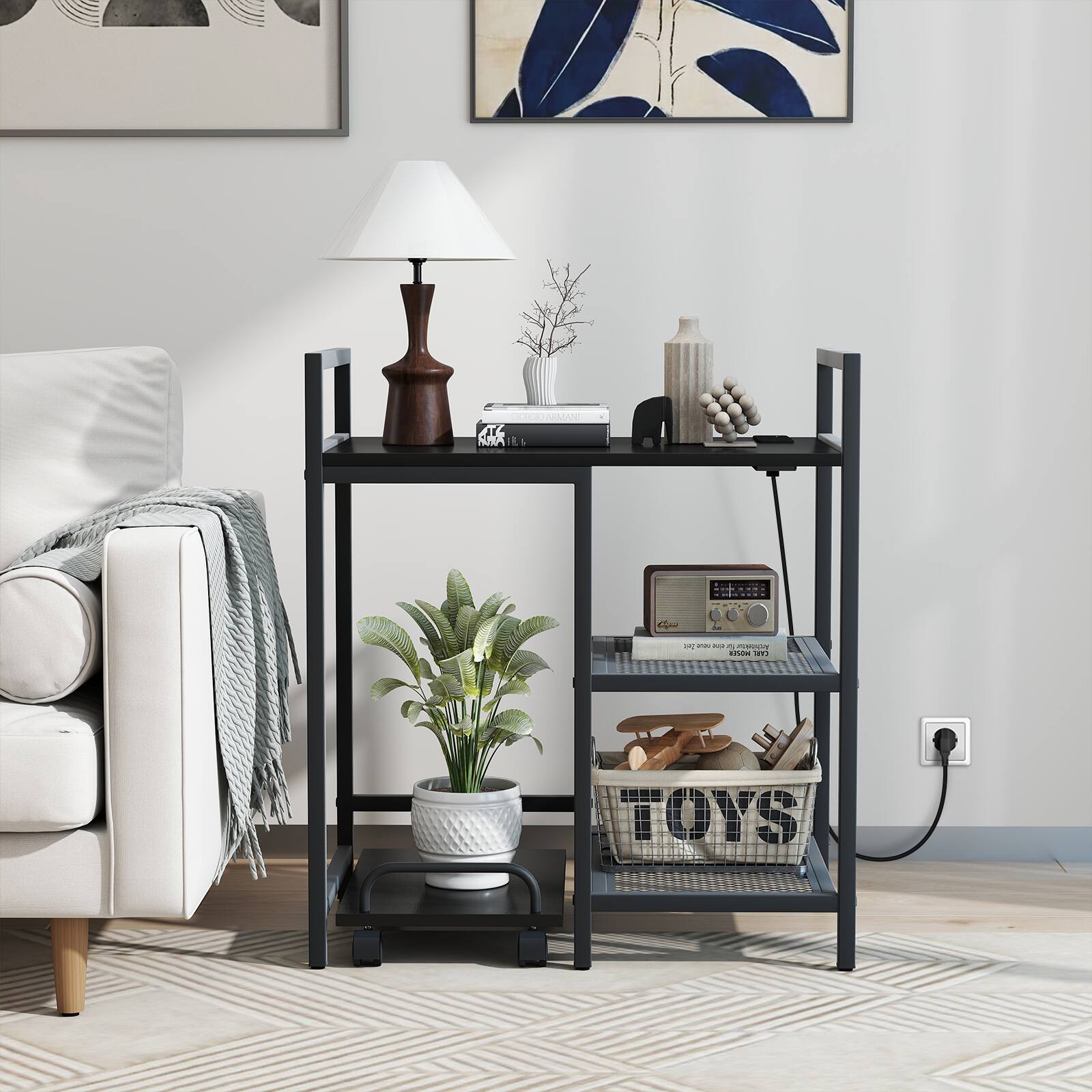 Alt View 1. Gymax - Gymax 25'' x 16'' 3-Tier Printer Table w/ Storage Shelves Wheels for Home Office Black - Black.