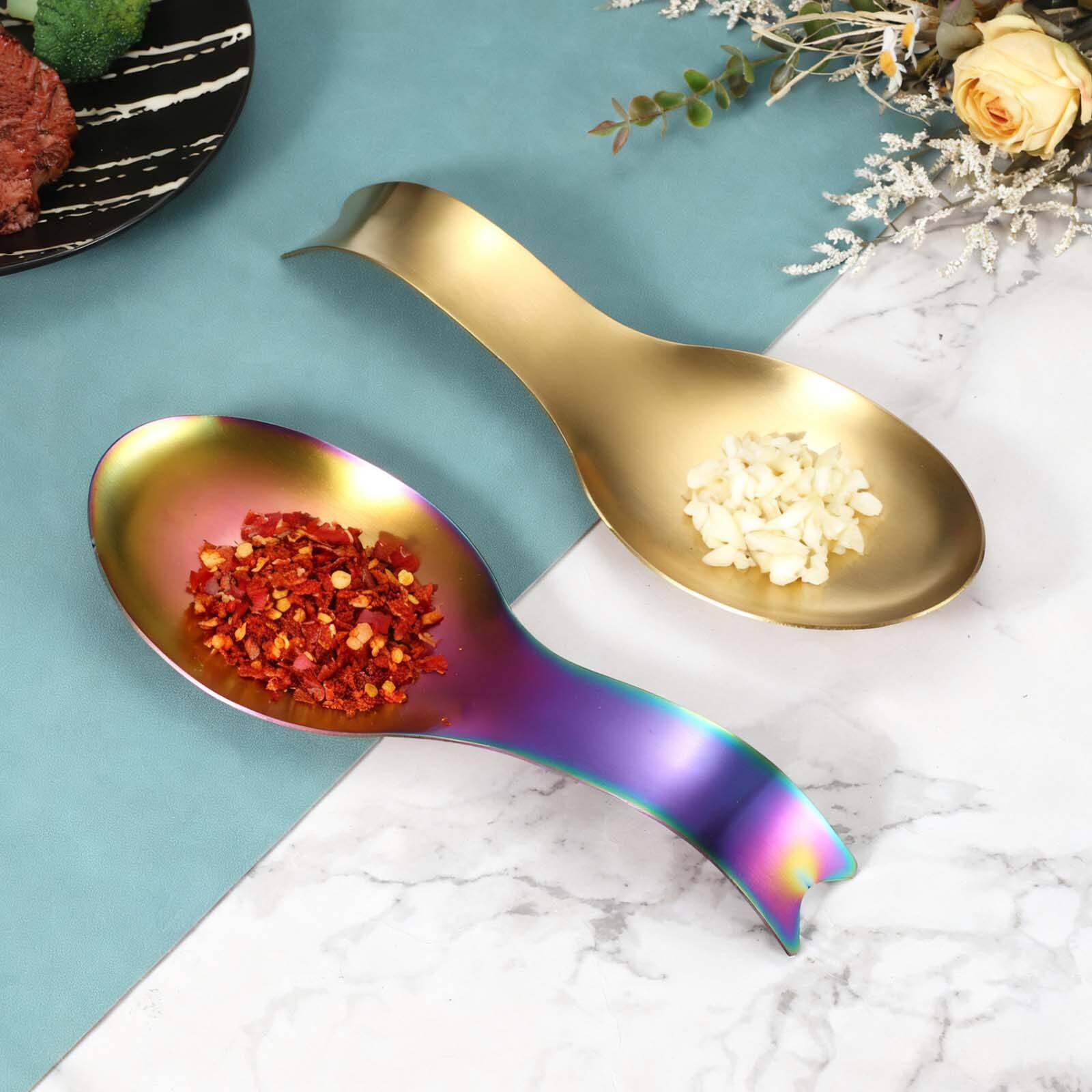 Alt View 5. Unique Bargains - Spoon Rest, 10.6x3.7" Stainless Steel Spoon Holder Heat Resistant Spatula Ladle Rest for Kitchen Counter - Gold.