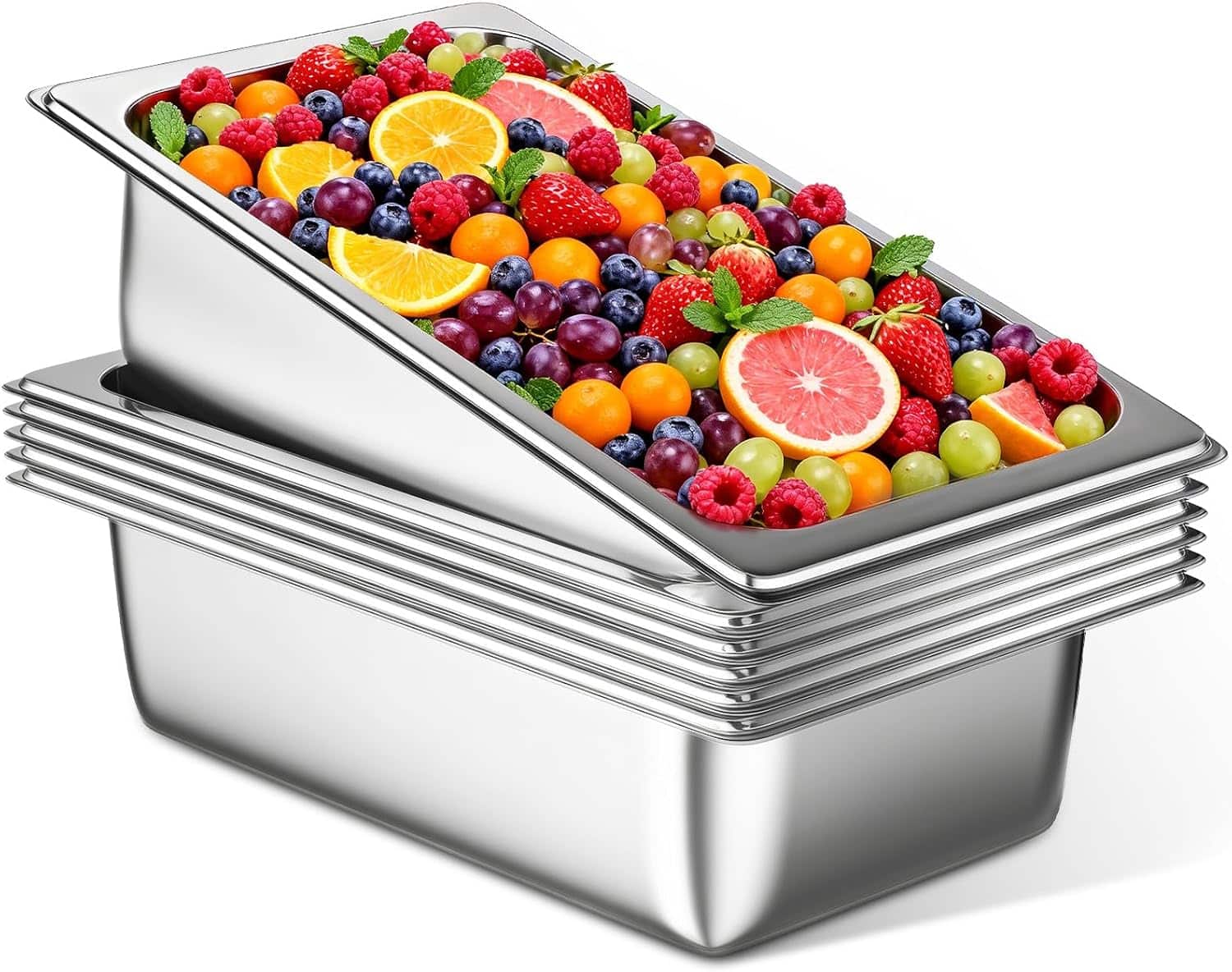 OSTBA - 6 Pack Full Size Hotel Pans 1/1 Size 6" Deep,Stainless Steel Steam Table Buffet Pans , 20.8" L x 12.8" W