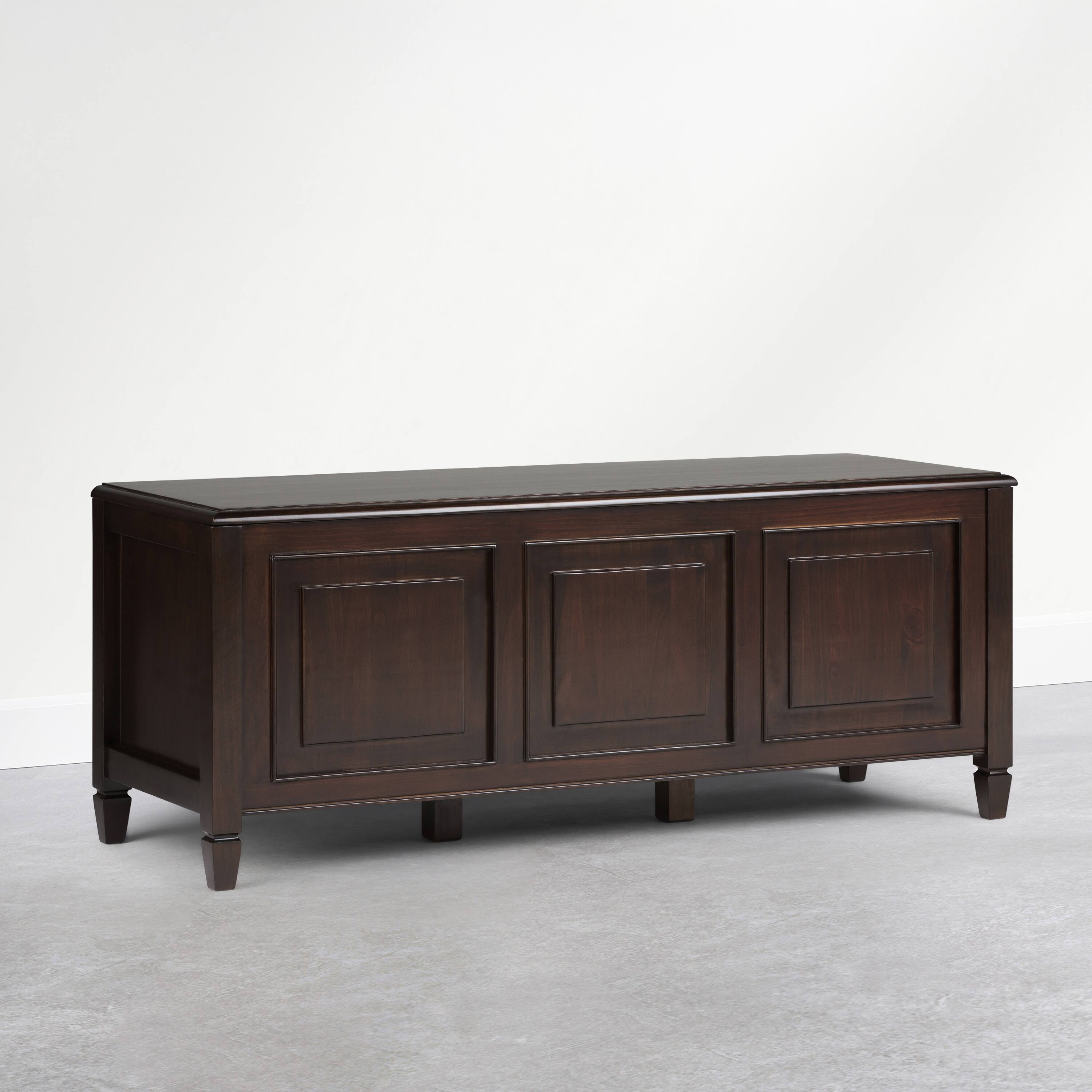 Angle. Simpli Home - Connaught 51 inch Wide Solid Wood Storage Bench Trunk, Dark Kona Brown - Dark Kona Brown.