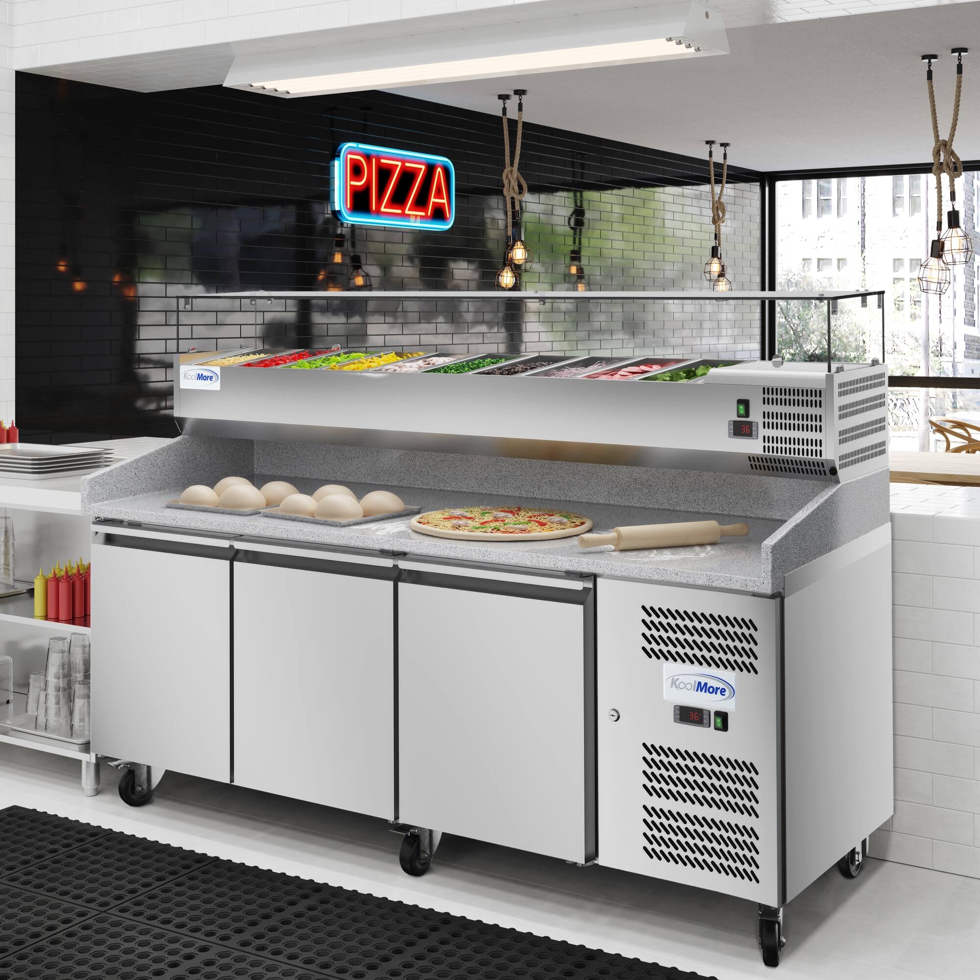 Pizza oven and cooler.