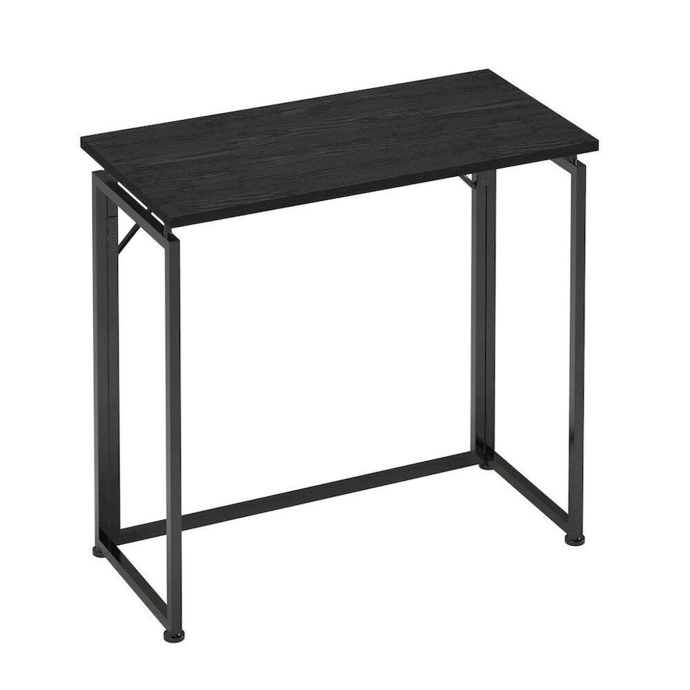 Angle. FurniFact - Compact Folding Table With Metal Frame, Black Office Writing Desk For Home - Black.