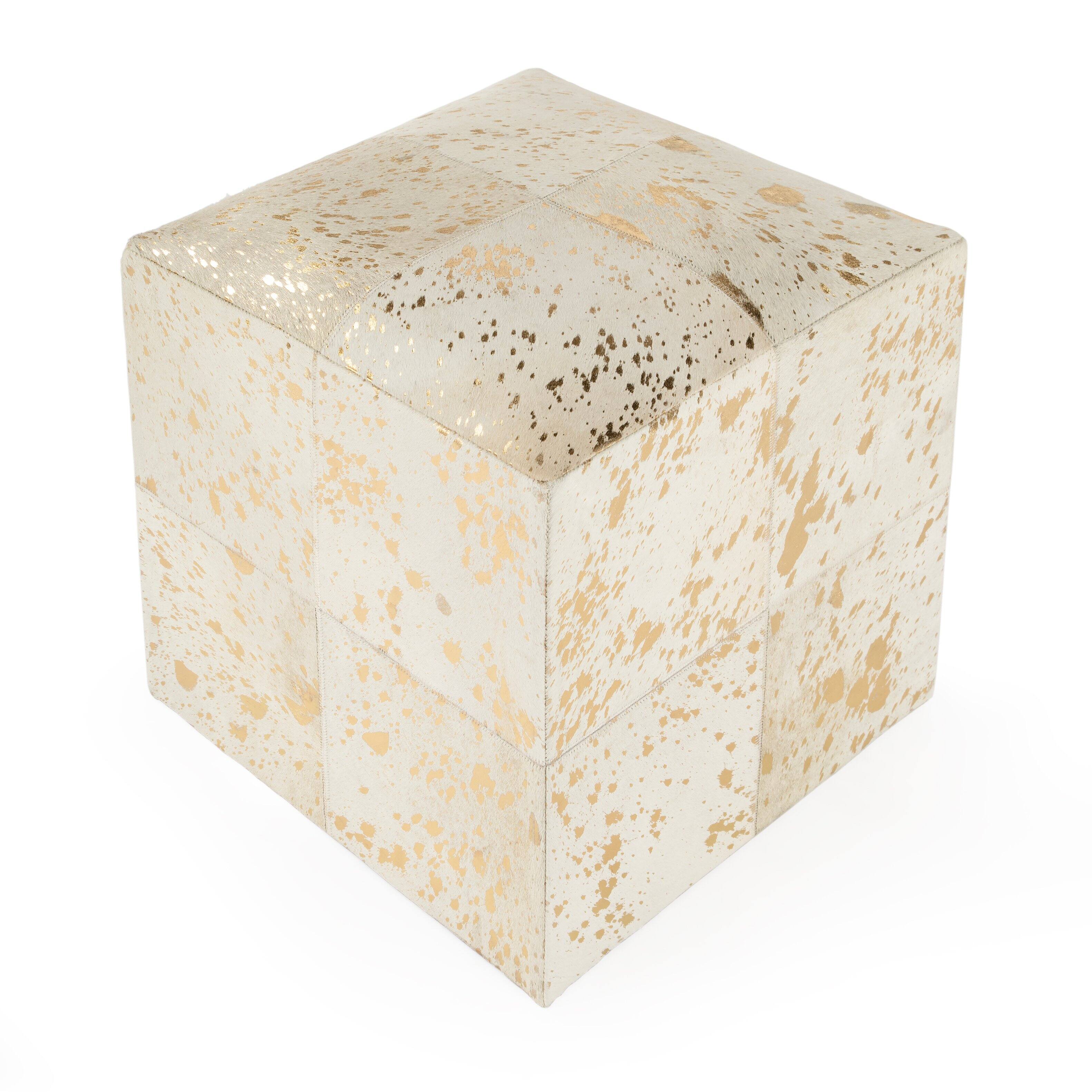 Alt View 1. Butler Specialty - Victorian Hair on Hide with Spots Cube Ottoman - White.