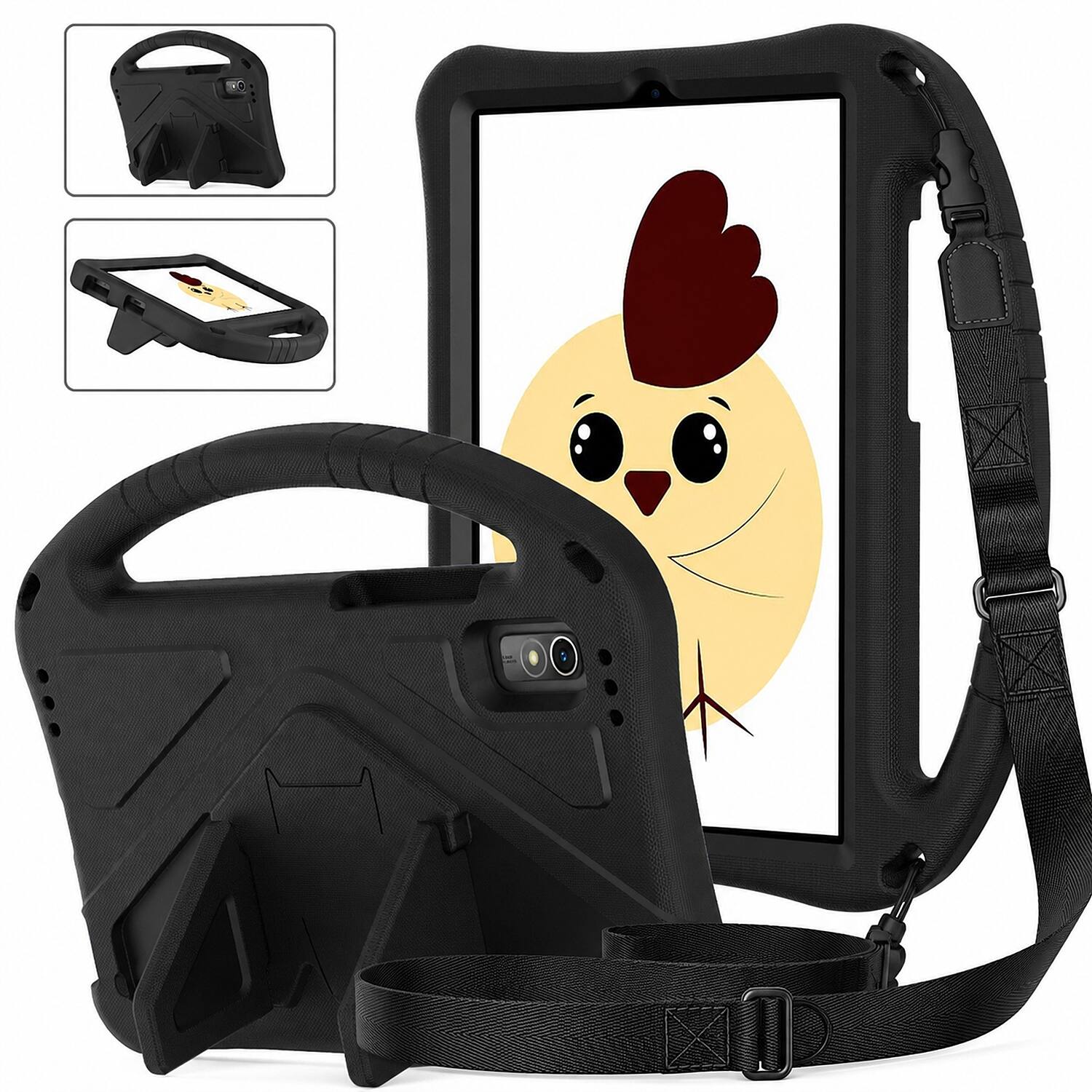 Front. Dteck - Kids Case for Lenovo Tab M9 2023, Shockproof EVA Handle Stand Protective Cover with Shoulder Strap - Black.