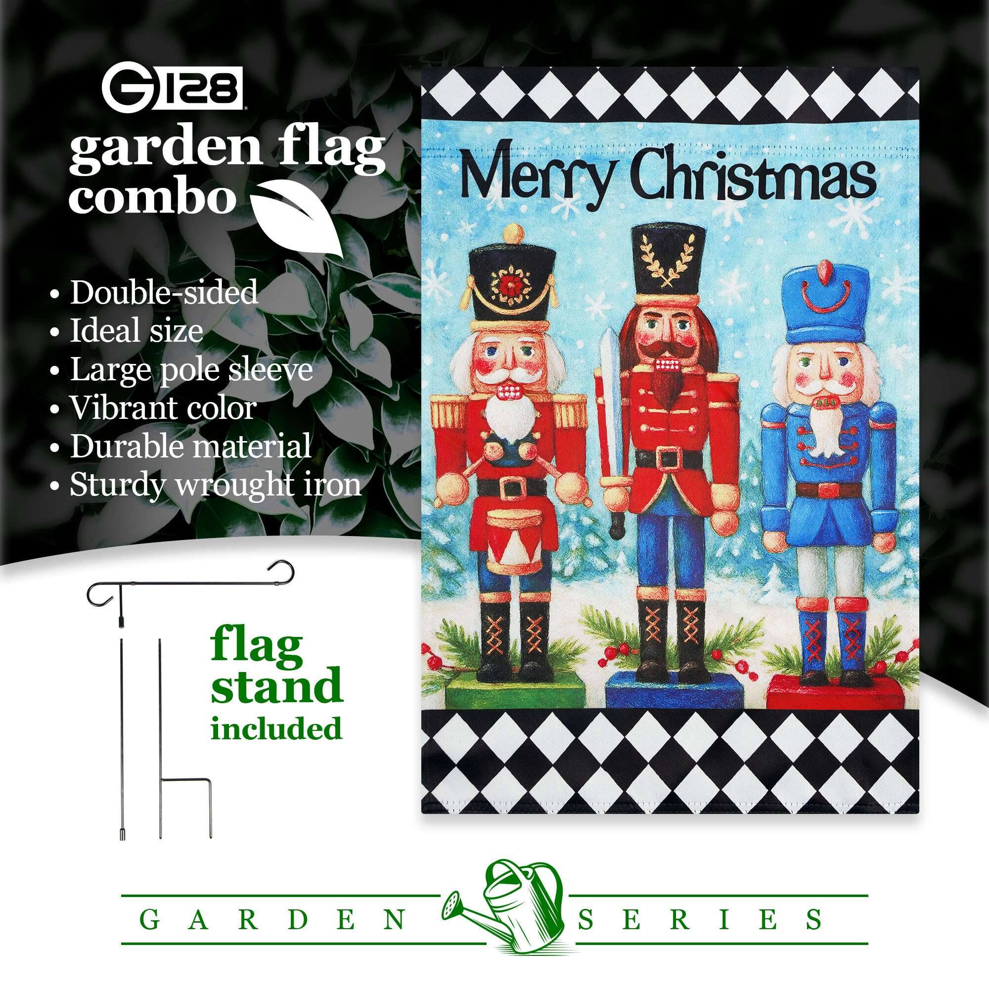 G128 garden flag combo

Double-sided
Ideal size
Large pole sleeve
Vibrant color
Durable material
Sturdy wrought iron

flag stand included

GARDEN SERIES