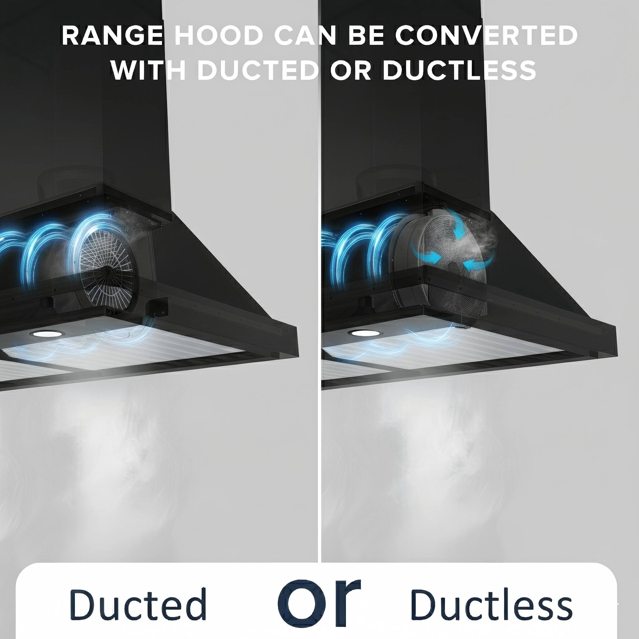 RANGE HOOD CAN BE CONVERTED WITH DUCTED OR DUCTLESS

Ducted or Ductless