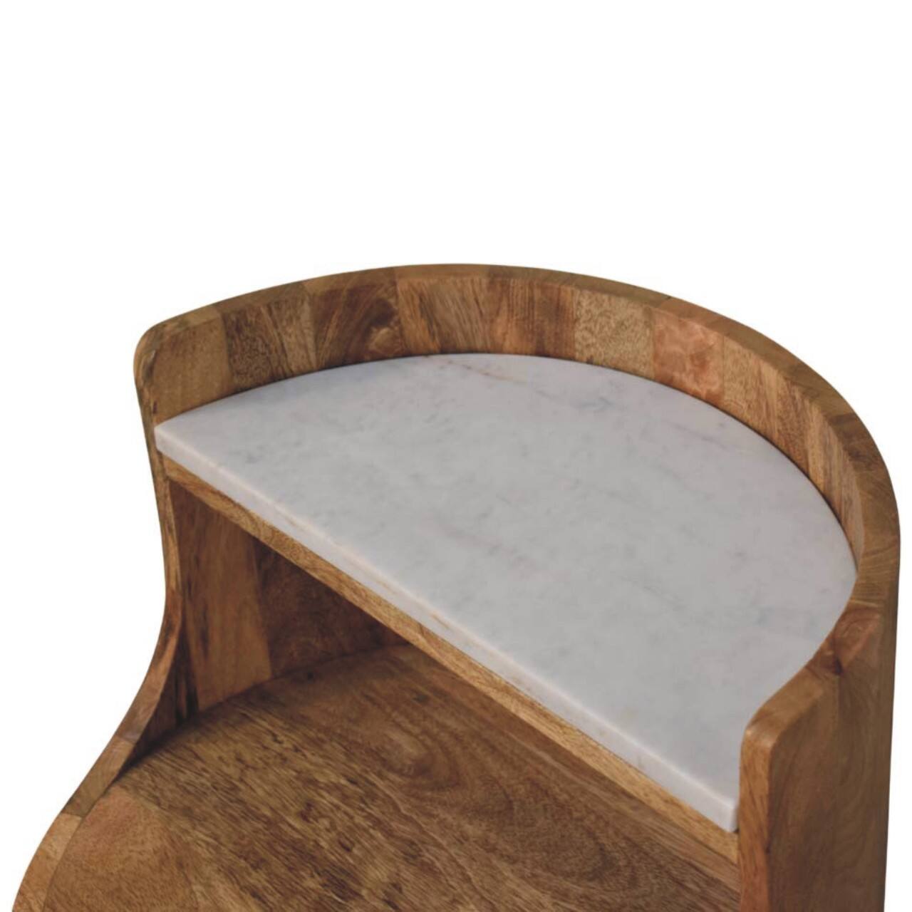Alt View 1. Artisan Furniture - Artisan Furniture Solid Wood Curved Bedside with Marble Top, 2 Drawers, 1 Open Shelf, Brown - Brown.
