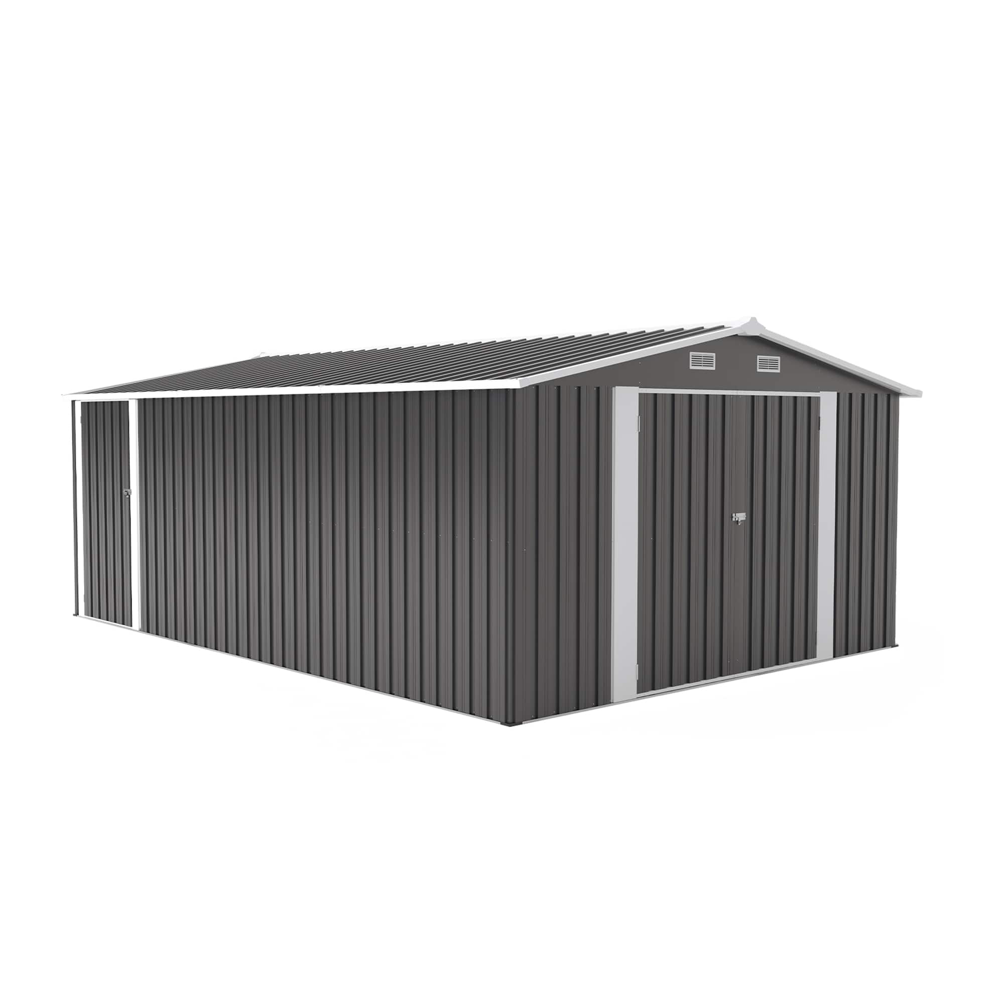 Mondawe - 10×14 FT Outdoor Storage Shed with 3 Lockable Doors,4 Air Vents & Sloped Roof - Dark Gray