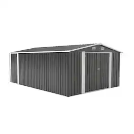 Mondawe - 10×14 FT Outdoor Storage Shed with 3 Lockable Doors,4 Air Vents & Sloped Roof - Dark Gray