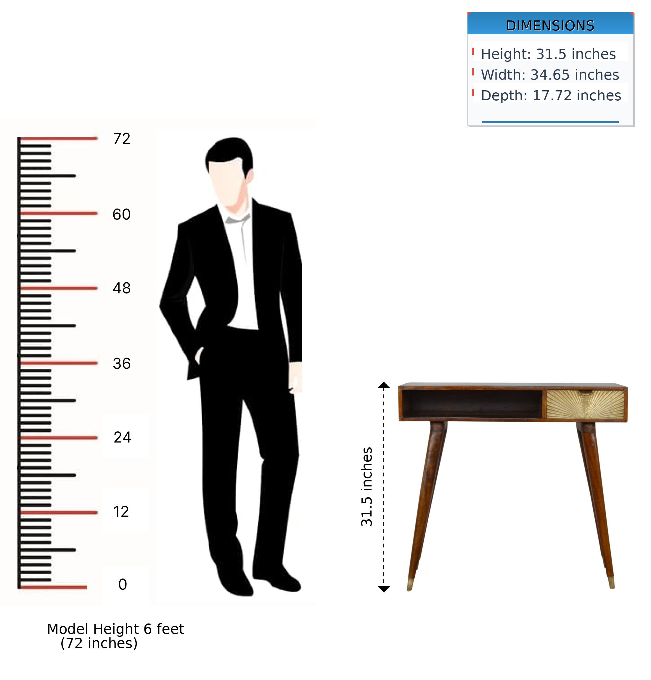 DIMENSIONS  
Height: 31.5 inches  
Width: 34.65 inches  
Depth: 17.72 inches  

Model Height 6 feet (72 inches)