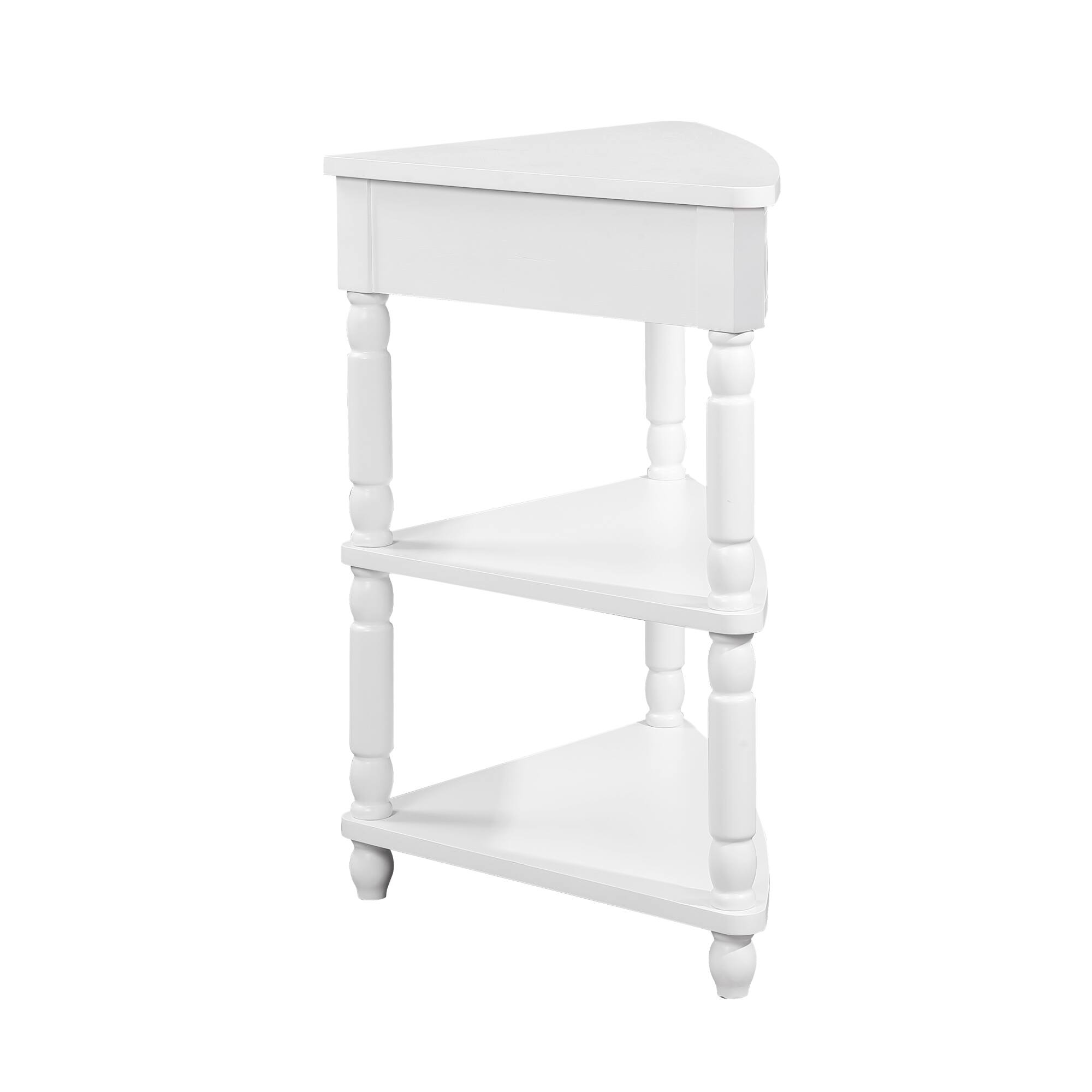 Alt View 1. GOODSILO - Compact Triangular Corner Table with Three Tiers for Space-Saving Storage and Display - Milk White.