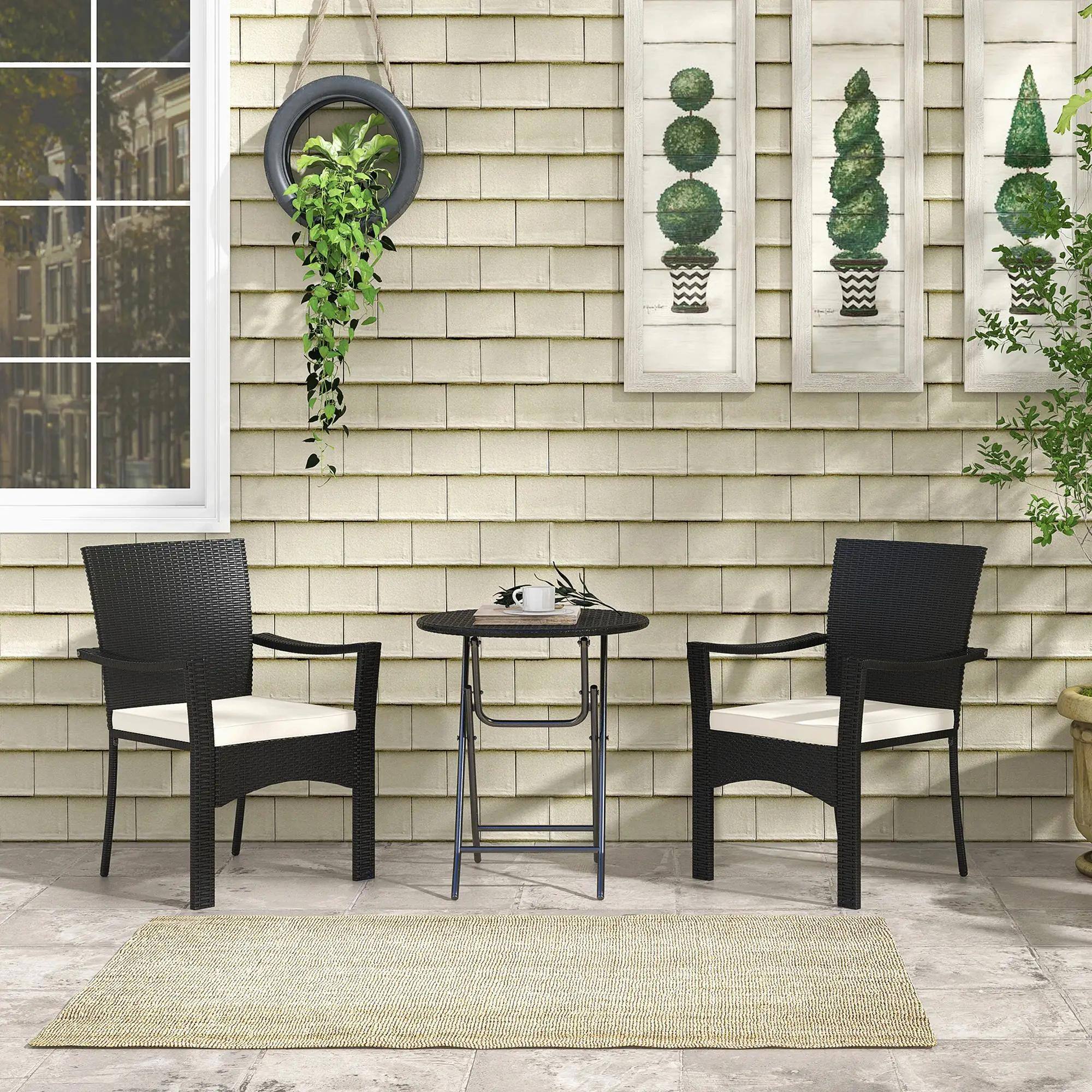 Angle. Spaco - Spaco Outdoor Patio Wicker Bistro Furniture Set with Cushions, for Garden - White.