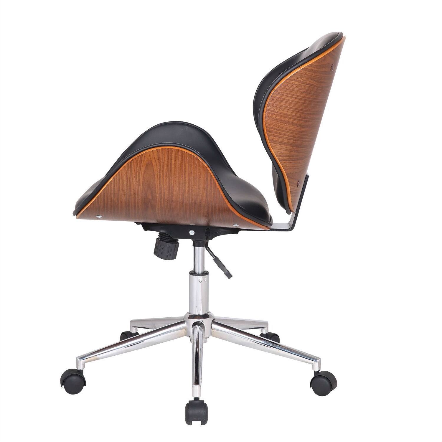 Angle. Hivvago - Modern Classic Walnut / Black Faux Leather Office Chair with Curved Seat - Walnut / Black.