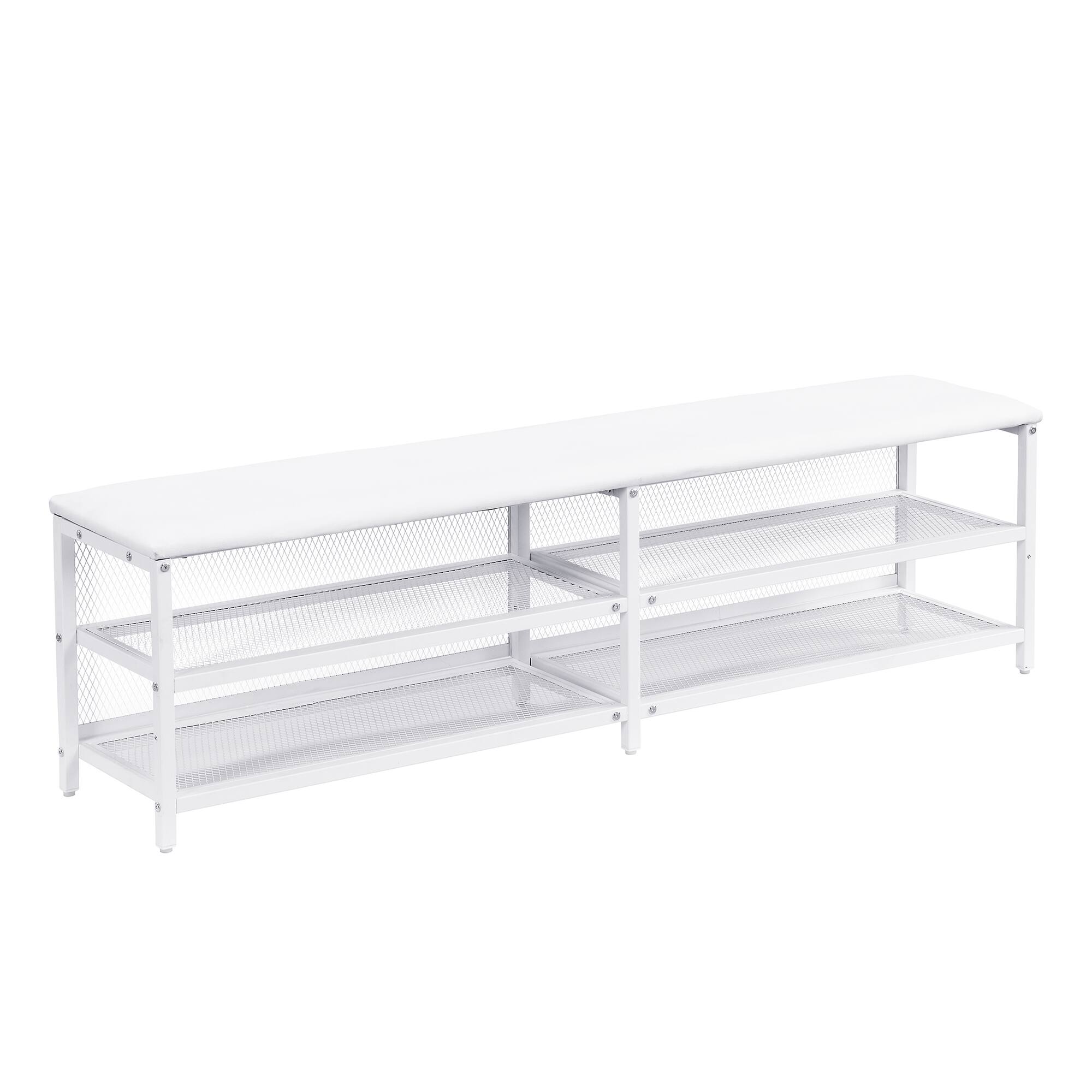Alt View 5. Tiramisubest - Full size Metal Platform Bed with Two-Tier Storage Shelves, Wooden Storage Cabinet, White - White.