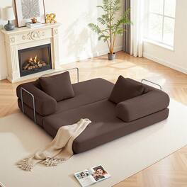 KERDOM - 63'' W Convertible Floor Sofa Bed, Corduroy Modular Floor Couch with Pillow Back, Folding Couch Sleeper for Living Room - Coffee Brown