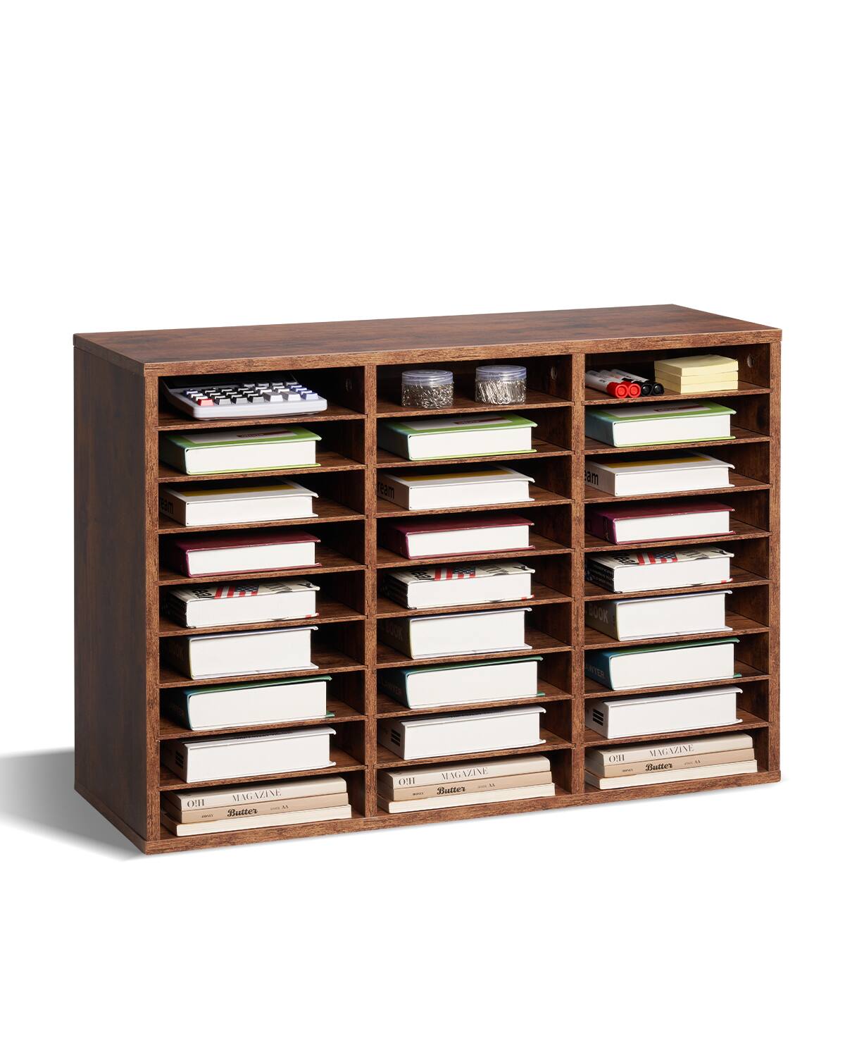 VEVOR - Literature Organizer, 27 Compartments Office Mailbox with Removable Shelves - Dark Brown