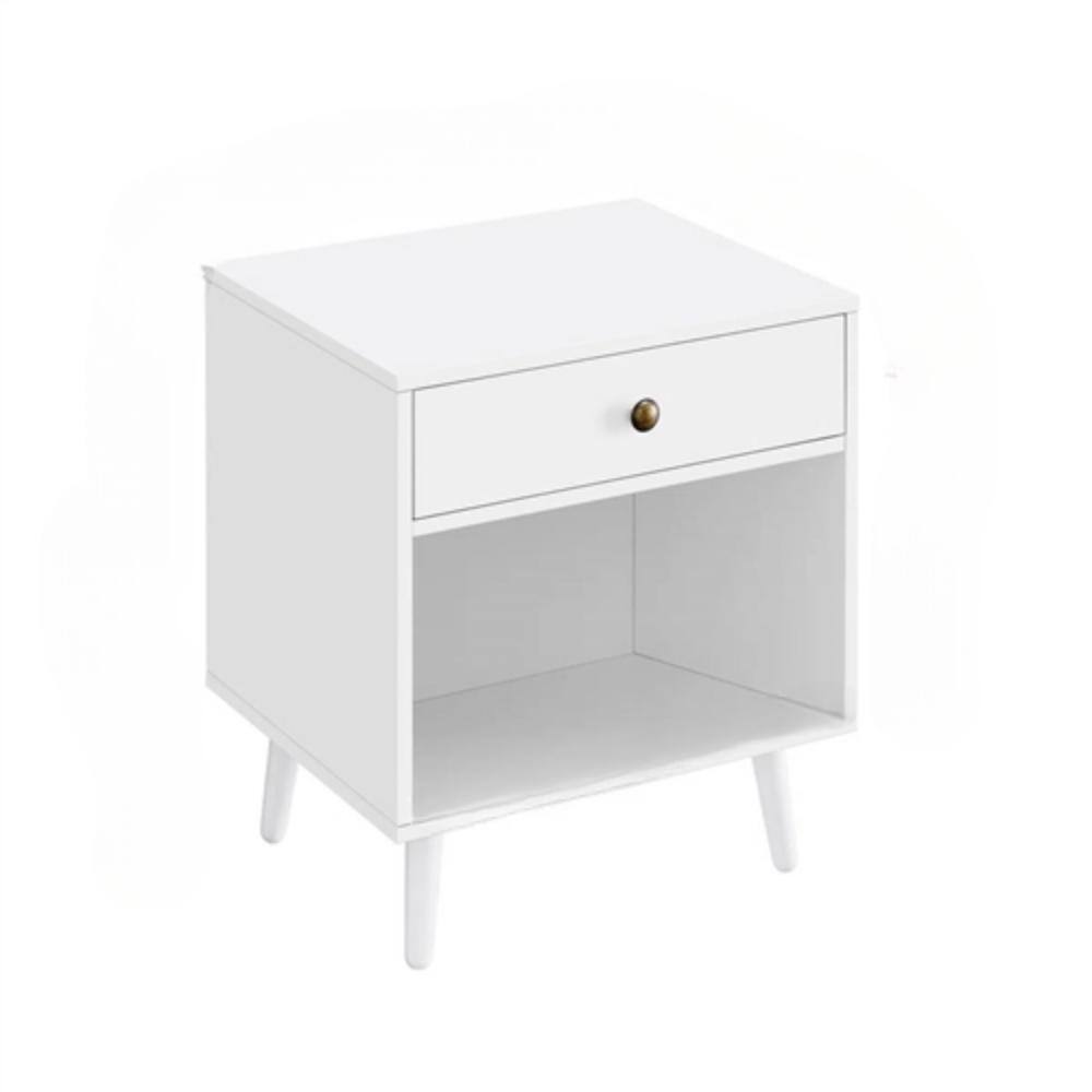 SlickBlue - Mid-Century Modern 1-Drawer Nightstand, Stylish End Table for Bedroom - White