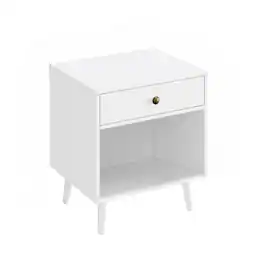 SlickBlue - Mid-Century Modern 1-Drawer Nightstand, Stylish End Table for Bedroom - White