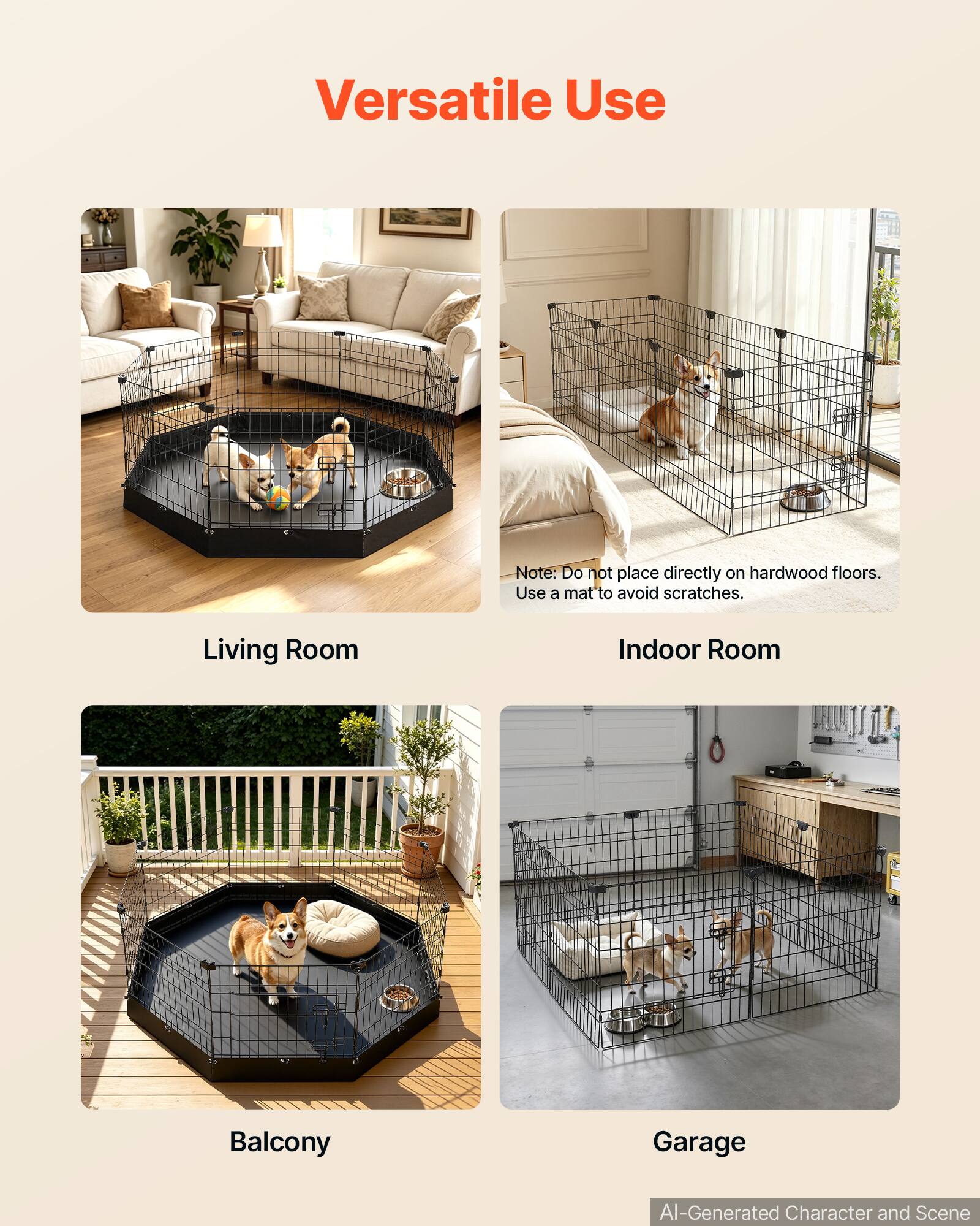 Versatile Use

Note: Do not place directly on hardwood floors. Use a mat to avoid scratches.

Living Room

Indoor Room

Balcony

Garage

AI-Generated Character and Scene