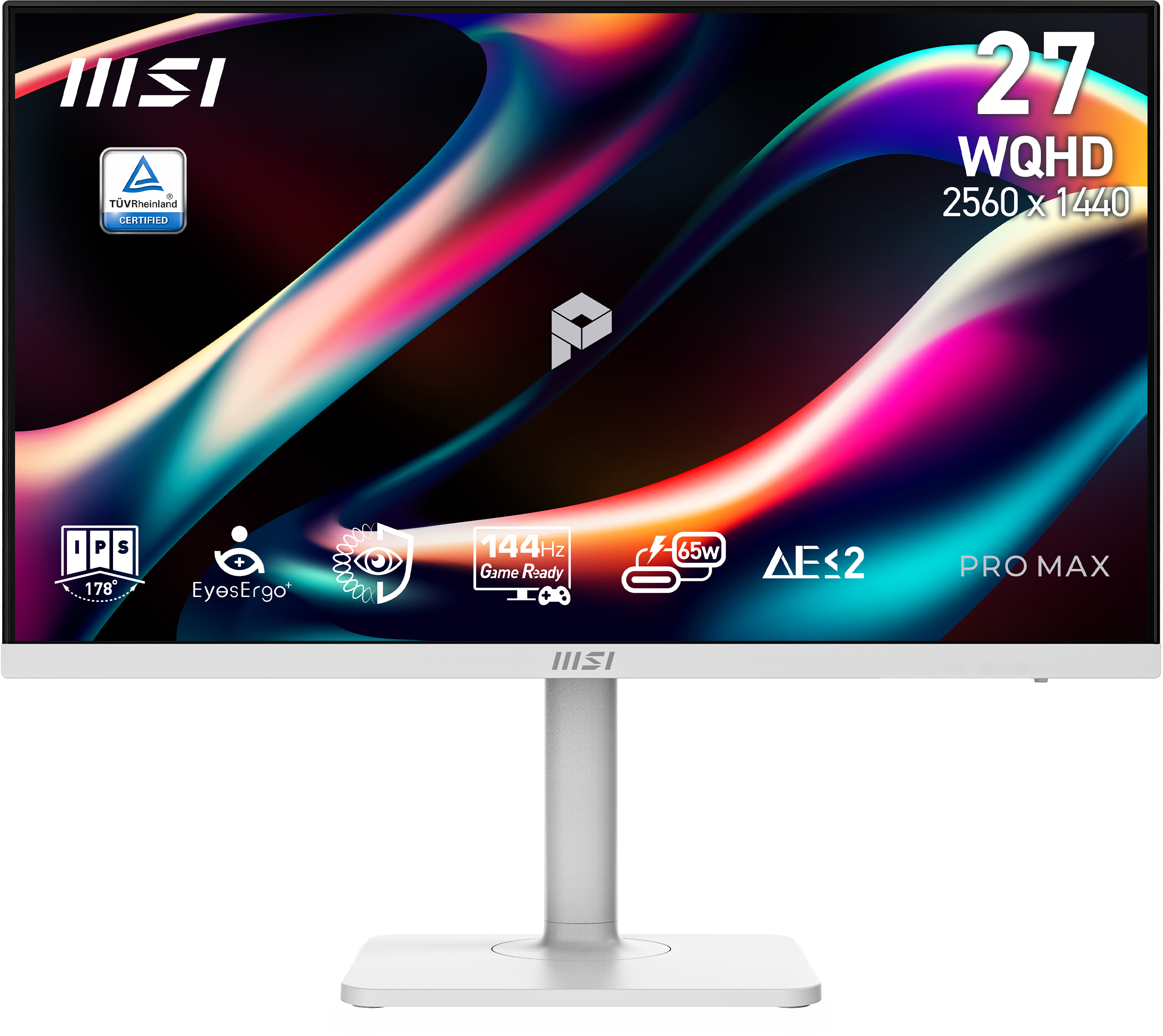 MSI - PRO MAX 271QPHW E14 27" QHD 2560 x 1440 144Hz Monitor with Adaptive Sync, HDR Ready, Adjustable Stand, HDMI, DisplayPort - White