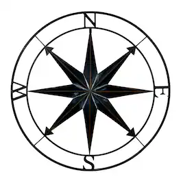 Zeckos - Indoor Outdoor Metal Compass Rose Hanging Wall Decor 39.5 Inch Diameter - Black