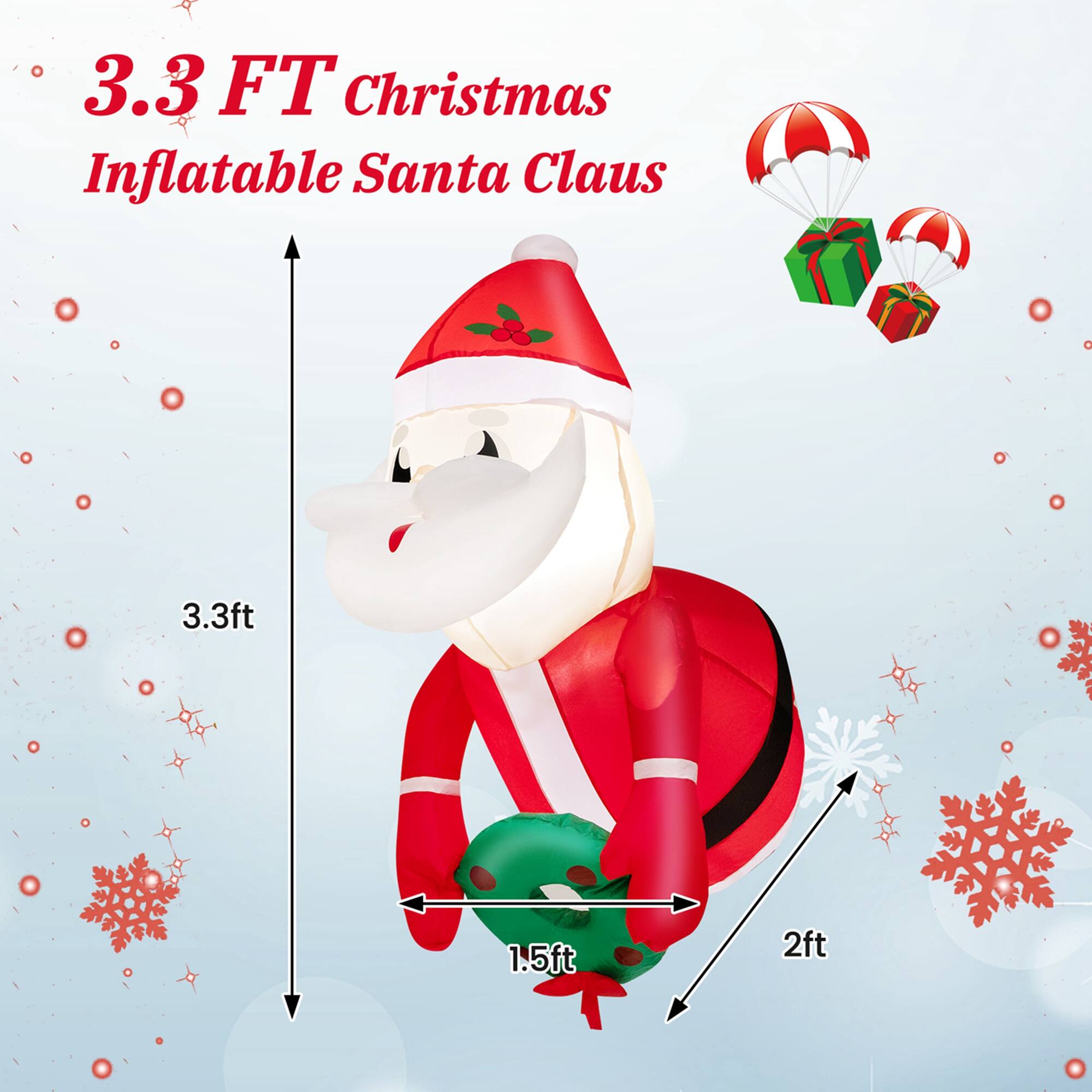 3.3 FT Christmas Inflatable Santa Claus 3.3 ft 1.5 ft 2 ft