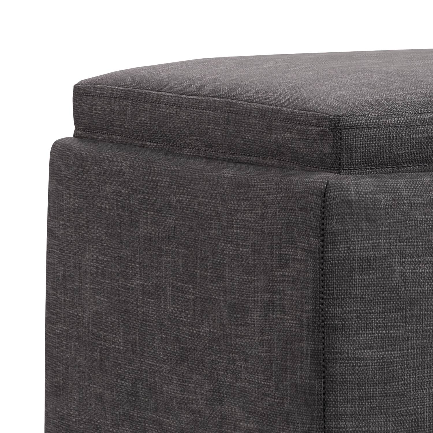 Alt View 4. Simpli Home - Natasha 18 inch Wide Mid Century Square Mid Century Storage Ottoman with Tray in Slate Grey Polyester Linen, Assembled - Slate Grey.