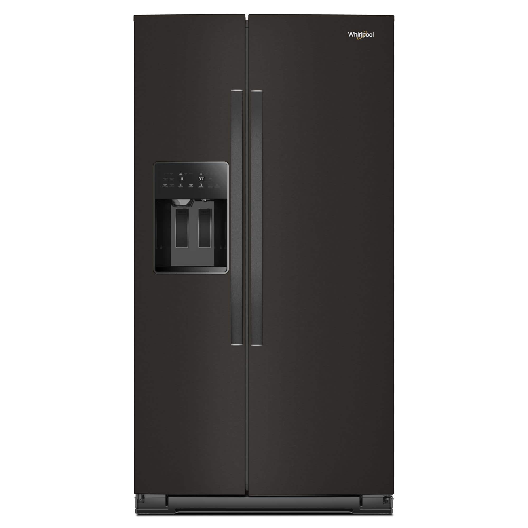 Front. Whirlpool - 28.7 Cu. Ft. Side-by-Side Refrigerator with TruCool System - Black Stainless Steel.