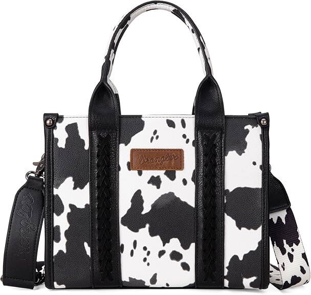 Vulpecula Spade - Cow Print Tote Bag for Women Western Purse Boho Top Handle Satchel Handbag with Signature Strap - Allover Cow Print Black