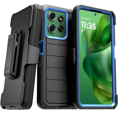 Defender Case for Motorola Moto G Power 2025 with Belt Clip, Kickstand, Dual-Layer, Black/Blue Defender Case for Motorola Moto G Power 2025 with Belt Clip, Kickstand, Dual-Layer, Black/Blue