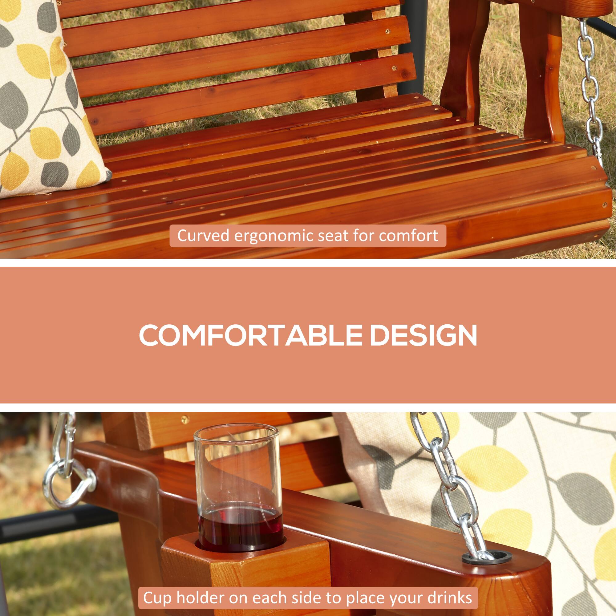 Curved ergonomic seat for comfort

COMFORTABLE DESIGN

Cup holder on each side to place your drinks