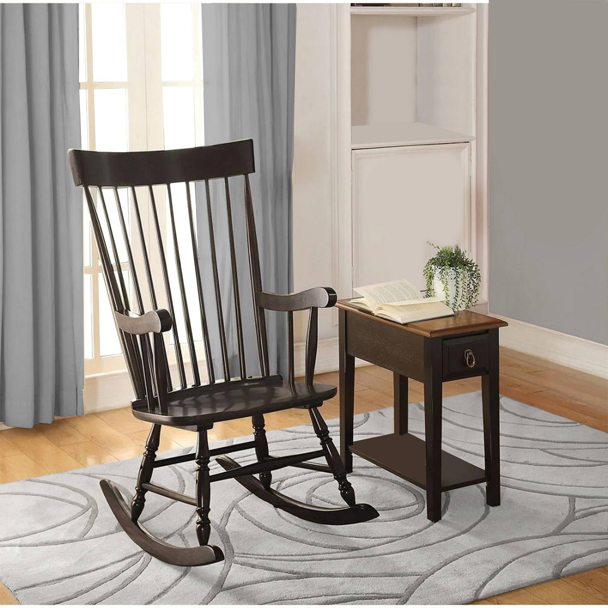 Alt View 5. Manhattan Lane - Traditional Style Wooden Rocking Chair with Contoured Seat - Black.