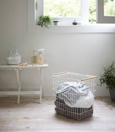 Front. Yamazaki Home - Wire Basket - Two Sizes - White.
