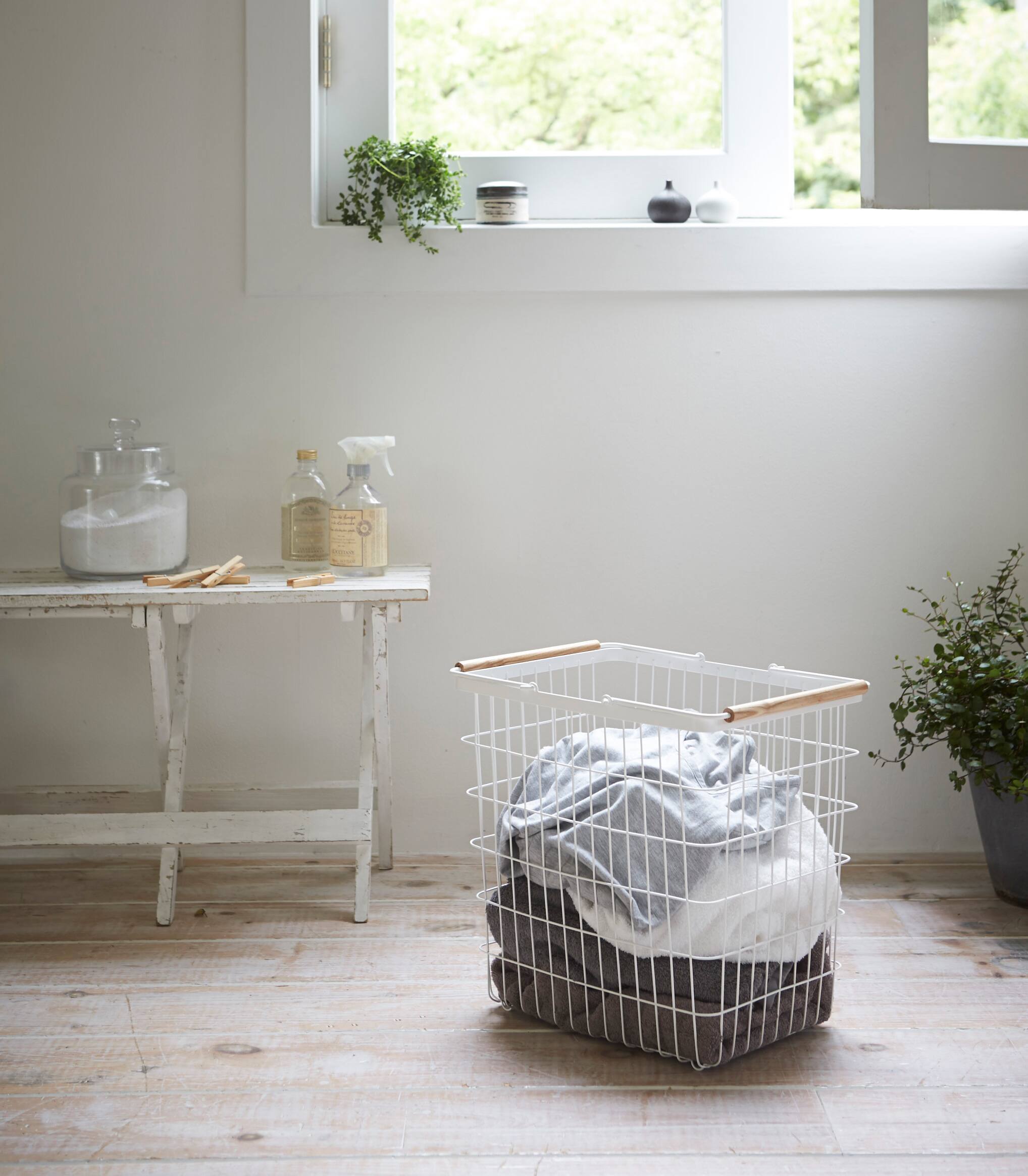 Front. Yamazaki Home - Wire Basket - Two Sizes - White.