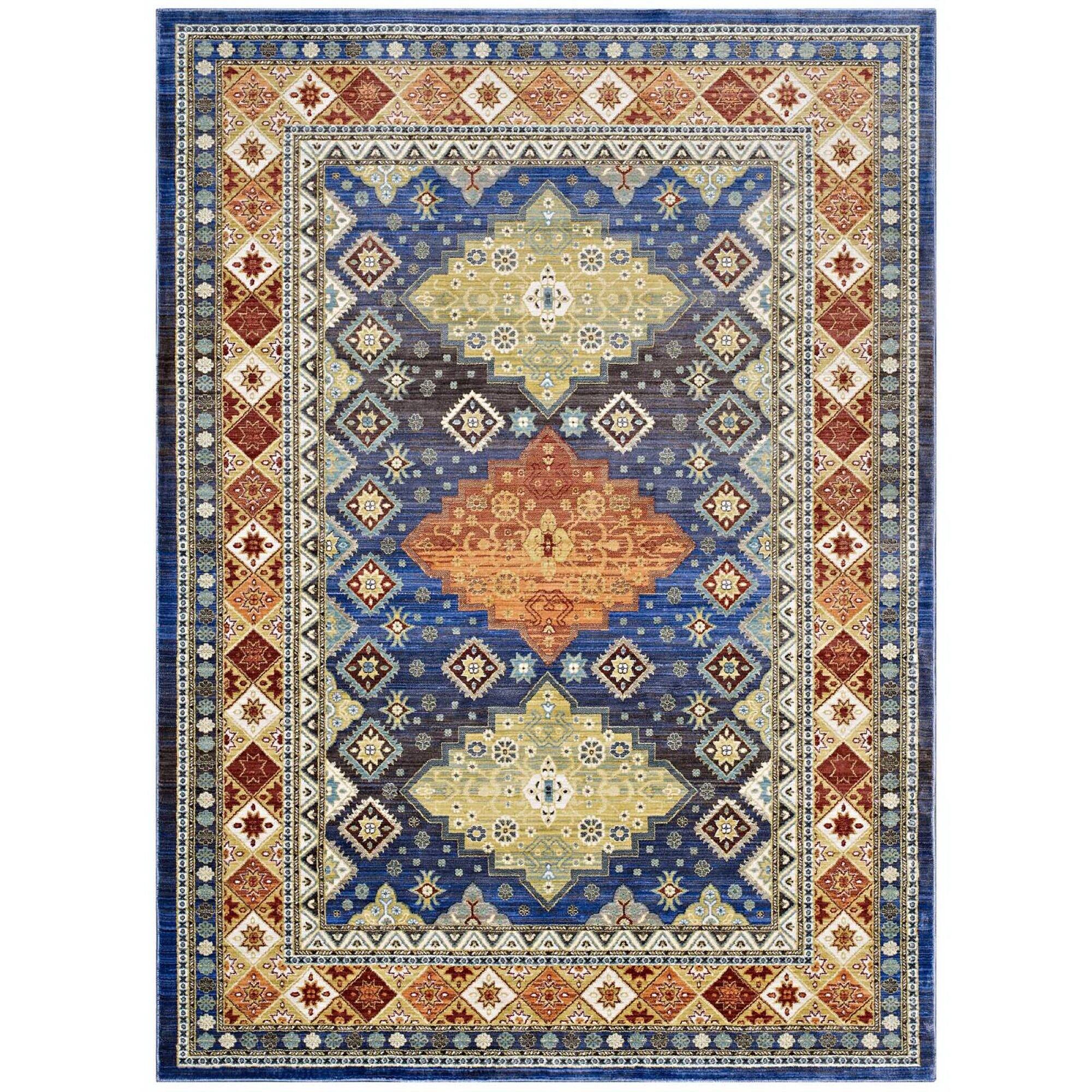 Angle. Modway - Atzi Distressed Southwestern Diamond Floral Area Rug - Multicolored.