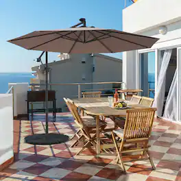 Gymax - 10Ft Offset Hanging Umbrella Patio Outdoor w/ 32 Solar LED Lights - Tan