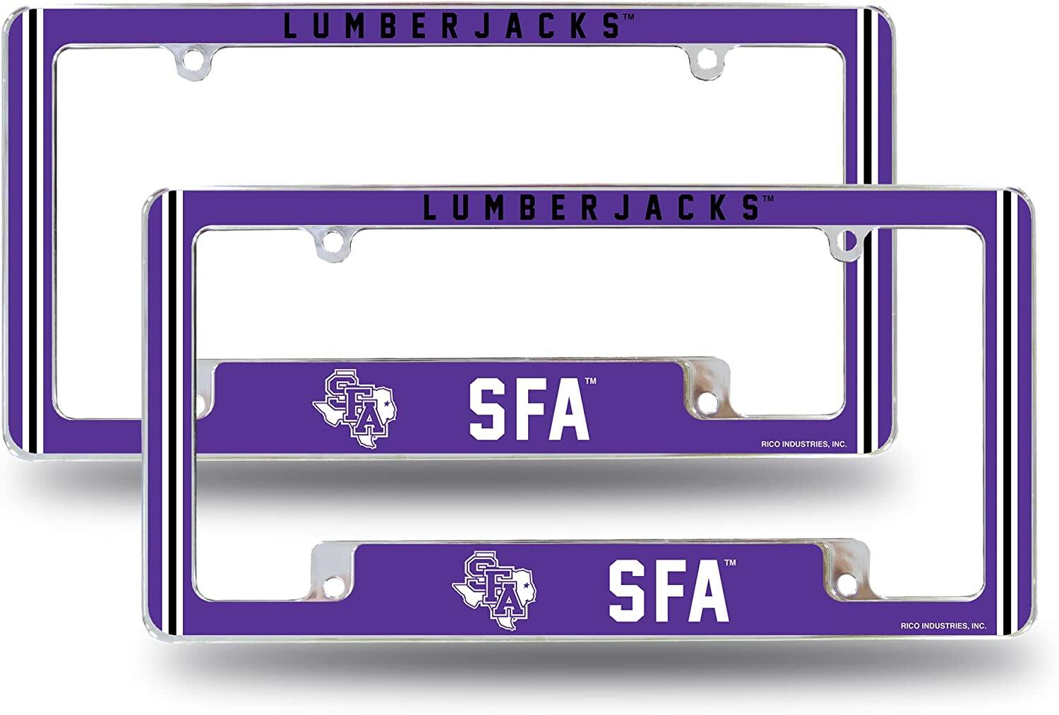Stephen F. Austin NCAA Lumberjacks (Set of 2) Chrome Metal License Plate Frames with Bold Full Frame Design
