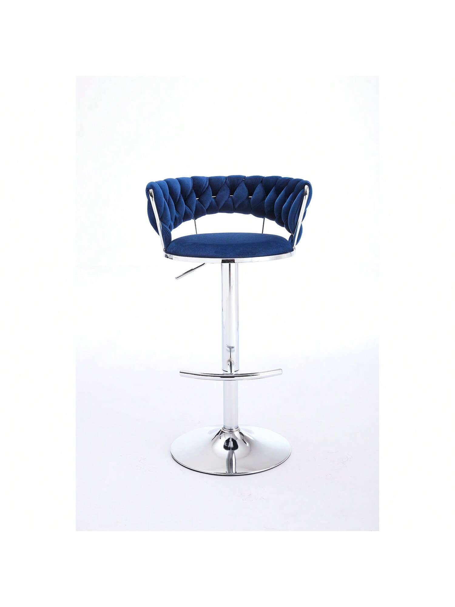 Alt View 2. Trinkets Crazed - Velvet Bar Stools Set Of 2, Modern Swivel Barstools With Woven Backrest, Adjustable Counter Stools - Blue.