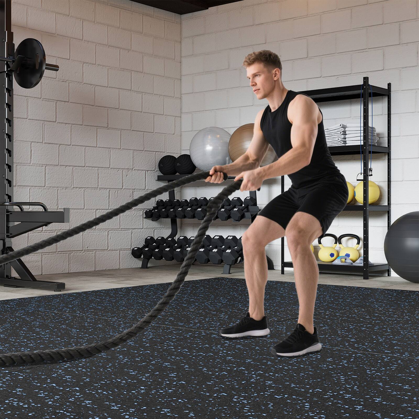 Alt View 4. Costway - Costway 0.79" Thick Gym Flooring, 12 Pcs Exercise Equipment Workout Mats with Rubber Top - Slate blue.