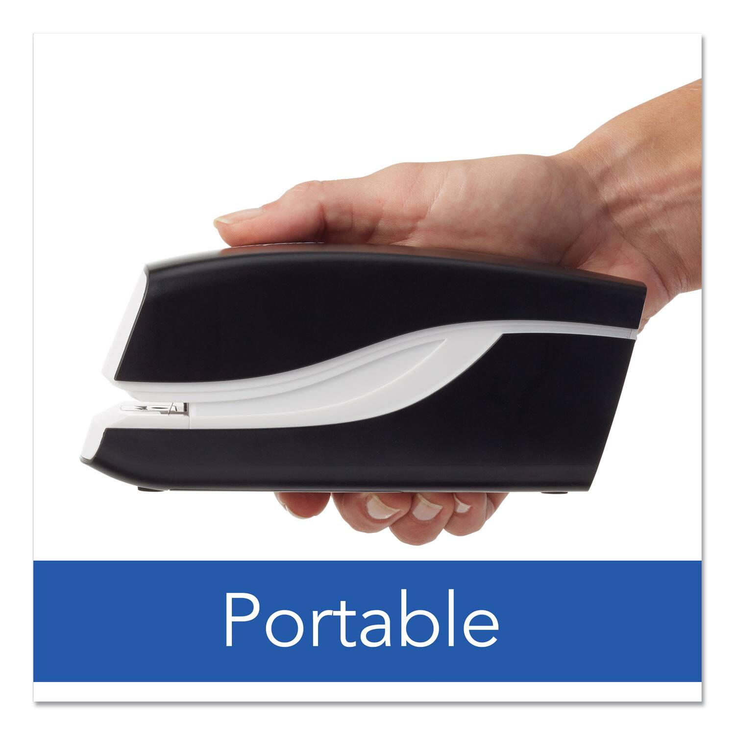 Angle. Swingline - Breeze Automatic Stapler, 20-Sheet Capacity, Black.