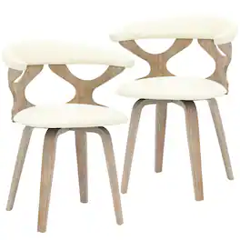 LeisureMod - Klyne 2-PCS Swivel Dining Chair with Cutout Back & Leather Seat - Walnut/Taupe - Washed Walnut/White