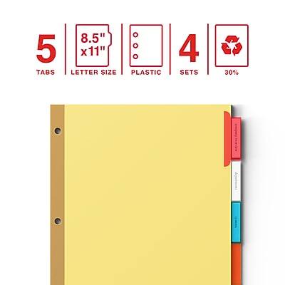 5 Tabs  
8.5" x 11" Letter Size  
Plastic  
4 Sets  
30%