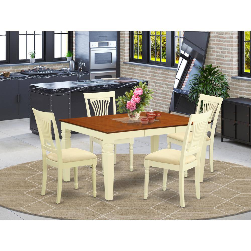 Left. East West Furniture - WEPL5-BMK-C 5 Pc Kitchen table set with a Dining Table and 4 Kitchen Chairs in Buttermilk and Cherry - Buttermilk & Cherry.