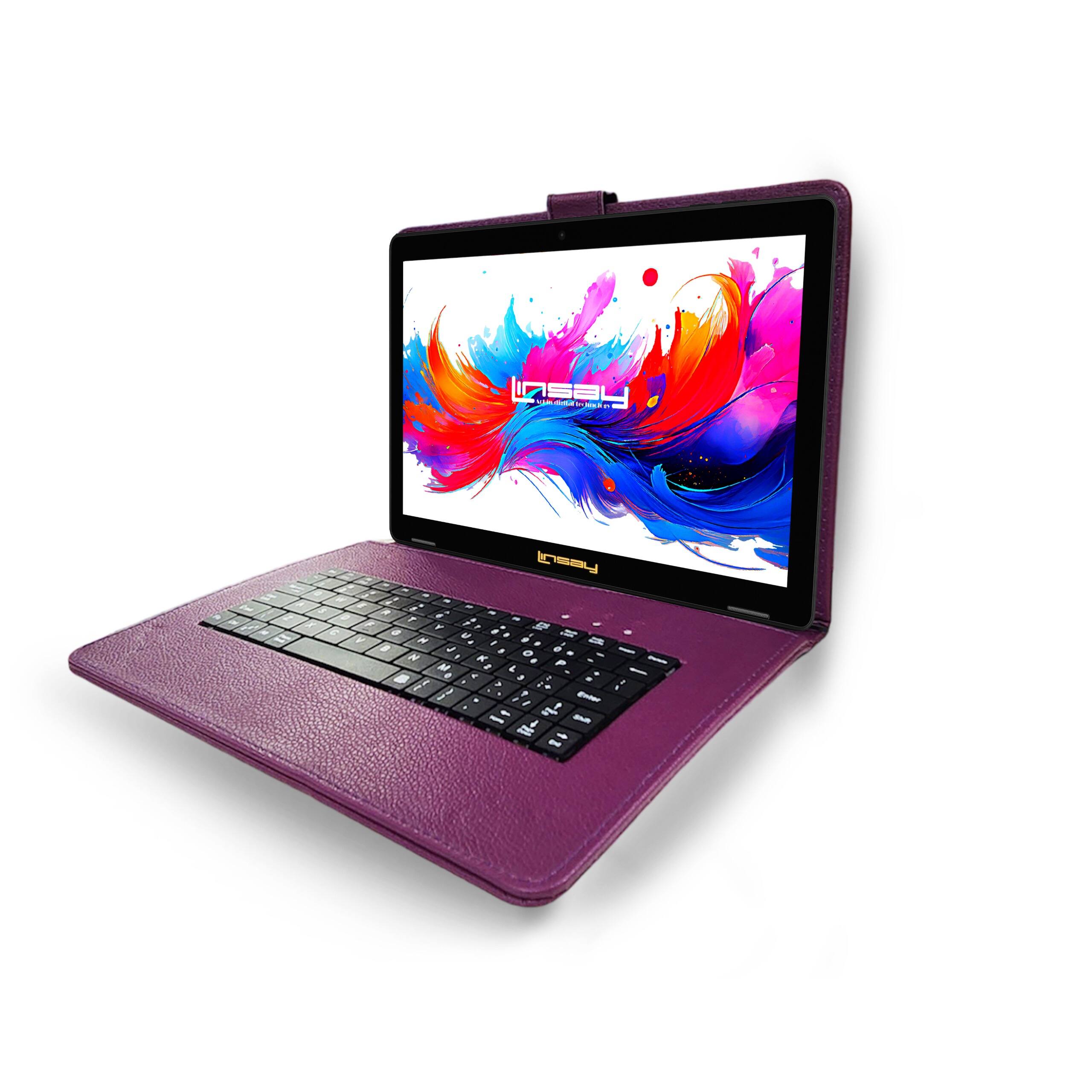 Left. LINSAY - LINSAY 10.1"Octa Core 256GB Storage Android 15 Tablet with Purple Style Keyboard - Purple.