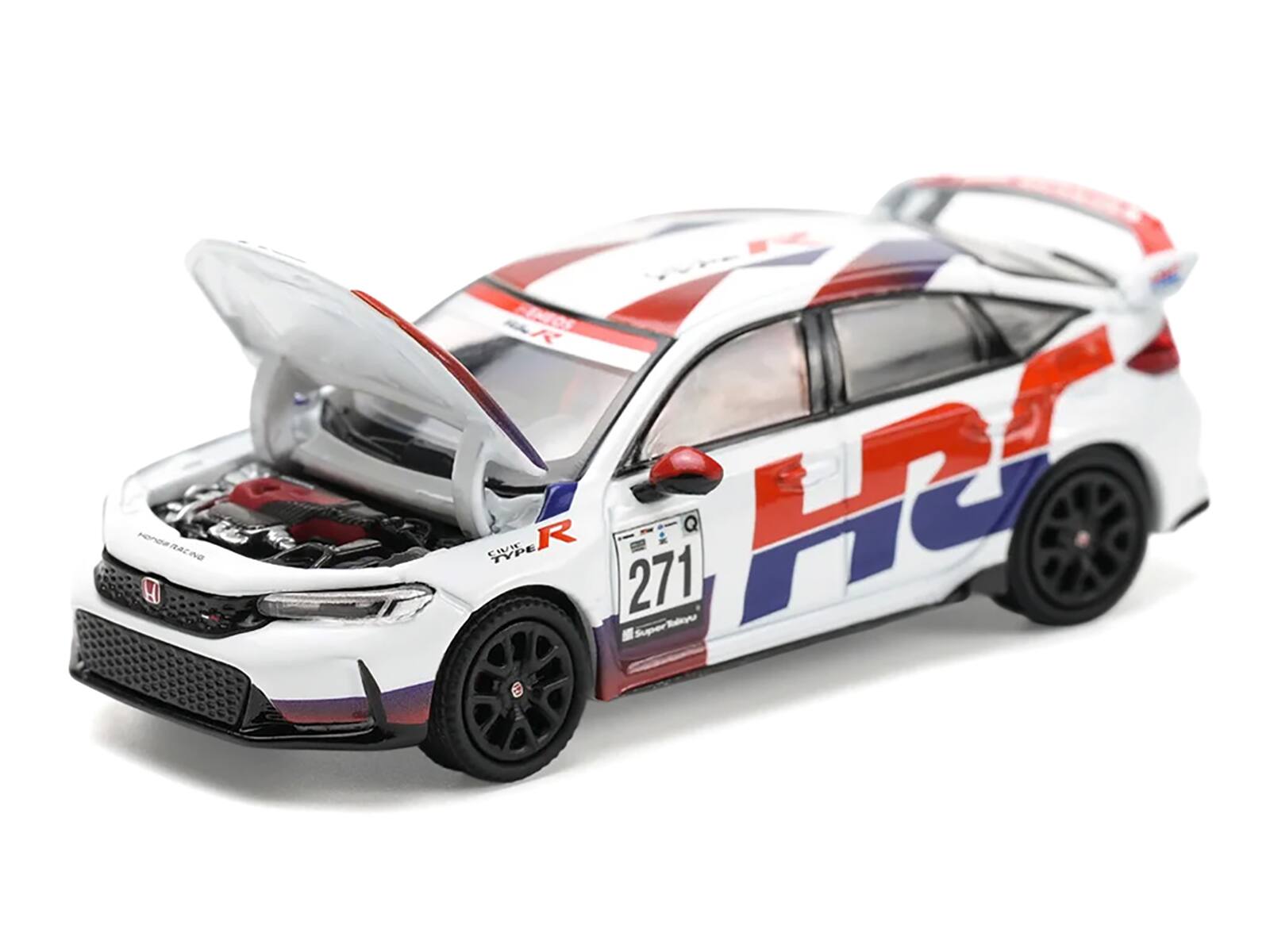 Alt View 1. Pop Race - Honda Civic Type R FL5 "HRC - Honda Racing" White with Graphics 1/64 Die Cast Model Car by Pop Race.