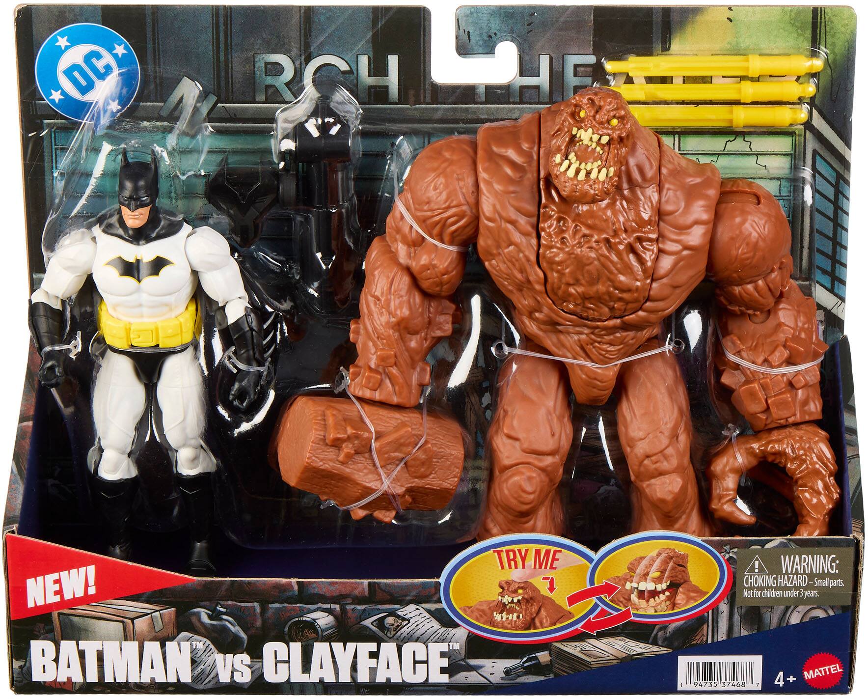 DC RICH CHEZ TRY ME NEW!  
BATMAN VS CLAYFACE  
WARNING: CHOKING HAZARD - Small parts. Not for children under 3 years.  
4+  
MATTEL 94735 37468