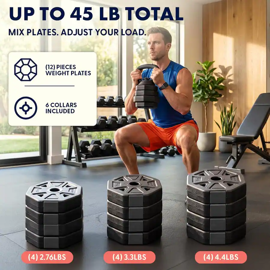 Octagane SereneLife SQUATZ 45/70/90 lb Octagon Adjustable Dumbbell Set, 4 in 1 ...