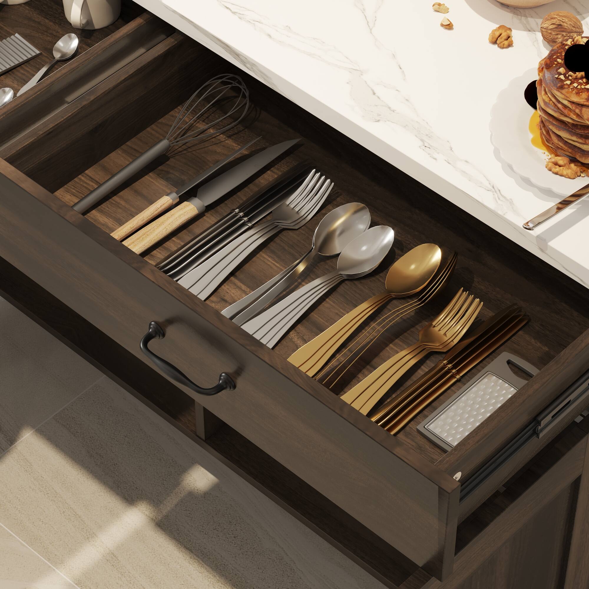 Alt View 5. Famapy - Famapy Kitchen Island Storage Cabinet: Elevate Your Culinary Space - Brown & White.