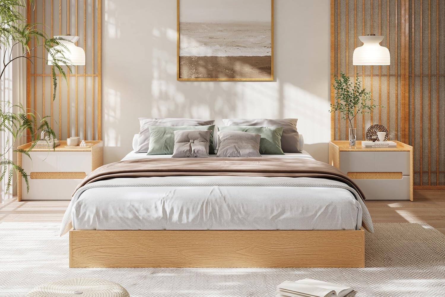 Back. Homhougo - Full Solid Wood Platform Bed, Floor-Standing, Sturdy Slats, Minimalist, No Box Spring, Pine, Easy Assembly - Pine Wood.